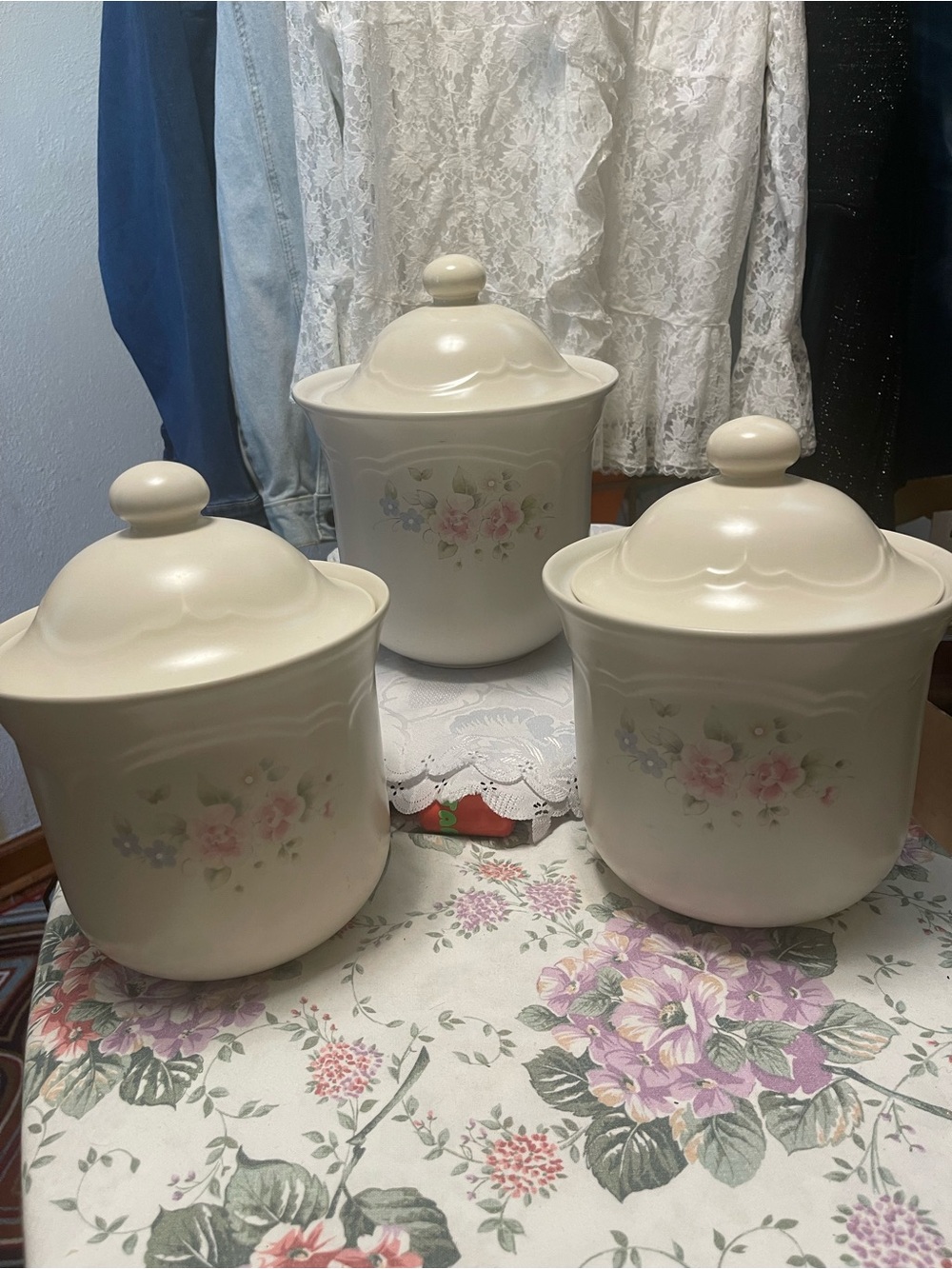 Vintage Pfaltzgraff stoneware canisters; set of 3